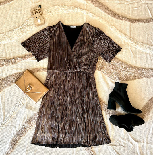 Robe Gémo – Effet métallisé bronze & coupe cache-cœur - Taille M