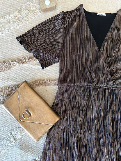 Robe Gémo – Effet métallisé bronze & coupe cache-cœur - Taille M